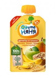 Пюре Фрутоняня На прогулку фрукты и злаки яблоко банан груша + мультизлак 130 г