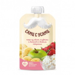 Пюре Сами с Усами яблоко клубника банан творог с 6 мес 80 г