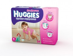 Подгузники-трусики для девочек 34 шт. Huggies литл волкерс джамбо 9-14 кг р. 4