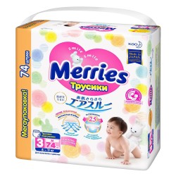 Подгузники-трусики 74 шт. Merries 6-11 кг р. m