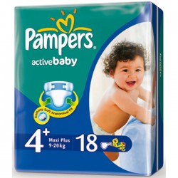 Подгузники 18 шт. Pampers актив беби макси плюс 9-16 кг р. 4+